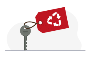 Solutions en manutention et élévation - vignette achat matériel occasion représentée par une clé et le logo recyclage