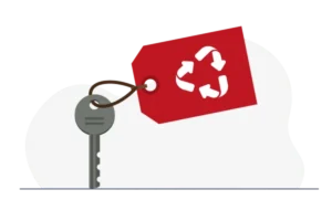 Solutions en manutention et élévation - vignette achat matériel occasion représentée par une clé et le logo recyclage