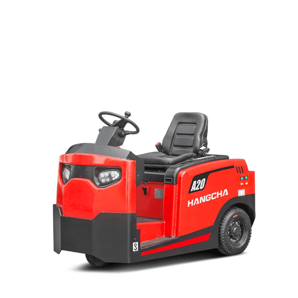 matériels de traction - tracteur logistique remorqueur hangcha serie A20 de couleur rouge noir sur fond blanc