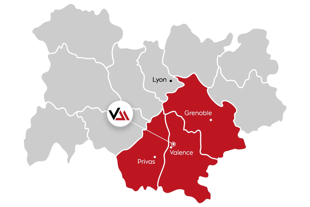 carte qui represente la zone d'intervention de vdm technologies pour le depannage et reparation de chariots élévateurs